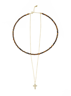 ZIVGREY虎眼石十字架双层项链