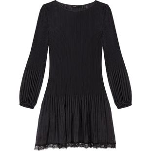 Maje Outlets春夏女装法式时尚黑色短款蕾丝拼接修身收腰连衣裙