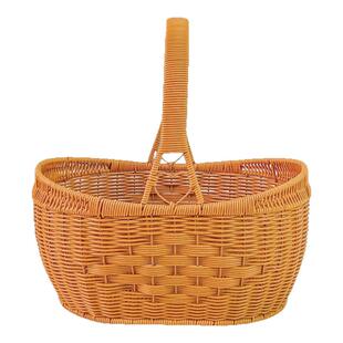 新款购物户外野餐手提篮子采摘菜乔迁婚庆拜拜篮子藤编水果元宝篮