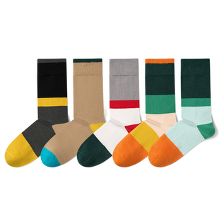 禾素时代袜子男女春夏季中筒抗菌防臭袜撞色透气吸汗休闲潮流棉袜