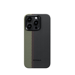 PITAKA适用苹果iPhone15ProMax手机壳新款警戒线凯夫拉浮织芳纶超薄裸机手感magsafe磁吸手机保护套碳纤维男
