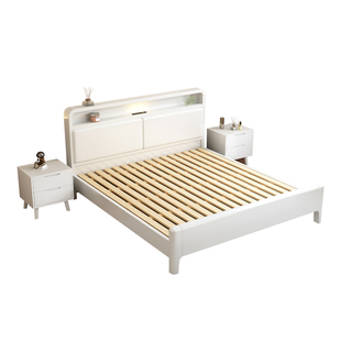 北欧实木床白色现代简约储物床1.8米1.5双人床复古卧室经济型婚床