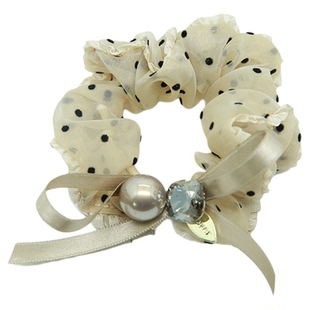 韩系珍珠波点网纱小肠发圈飘带蝴蝶结高级感水钻扎马尾发圈发饰女