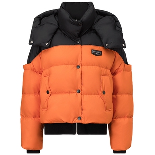 FF仿佛冬新款撞色立领羽绒服女连帽厚款气质短款面包