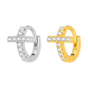 超闪满钻十字架耳圈高级感小众边缘耳骨环睡觉免摘耳饰耳钉耳环女