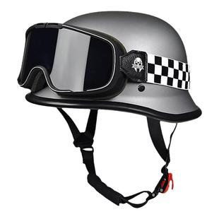 国标3C复古摩托车头盔男半盔夏季德式大兵盔巡航车瓢盔大头围