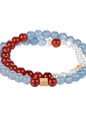 zeroline海蓝宝红玛瑙珍珠手串女