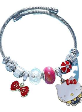 粉色潘家手链KT猫手镯跨境卡通可爱手饰潘多凯蒂猫拉饰品直播首饰