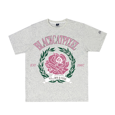 复古玫瑰印花短袖T恤圆领宽松