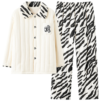 加绒加厚三层夹棉袄睡衣男款秋冬季珊瑚绒保暖时尚休闲家居服套装