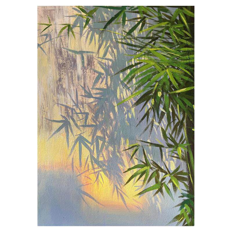 《竹叶光影》奶油风客厅装饰画小众艺术抽象植物壁画玄关走廊挂画