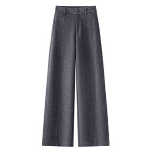 拉夏贝尔羊毛呢加绒裤子女冬季2025款小个子九分裤加厚保暖阔腿裤