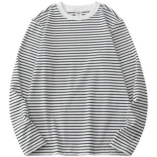 双面绒条纹德绒打底衫男秋冬保暖青少年加绒男款内搭女生长袖T恤