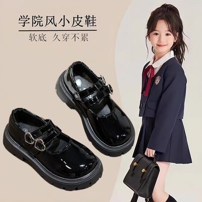 皮鞋女款学生黑色小皮鞋女童学院风2025新款乐福鞋女孩配裙子