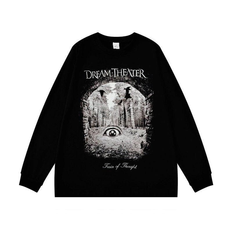 DREAMTHEATER欧美复古印花长袖T恤男女款黑色纯棉摇滚上衣春秋冬