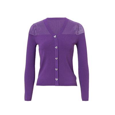 迪图气质优雅V领镂空针织衫