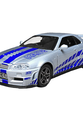 合金六开门日产GTR尼桑R34模型车