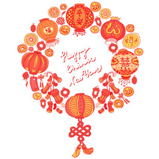 红灯笼中国结新年橱窗窗花马年春节装饰过年氛围布置玻璃静电贴纸