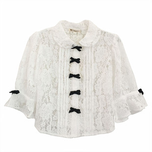 Cuty定制 日系新款 类似Pameo 超美花型蝴蝶结蕾丝公主袖上衣开衫
