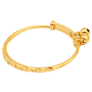 沙金手镯铜镀金宝宝满月周岁拍照道具光面满天星龙凤铃铛仿金镯子