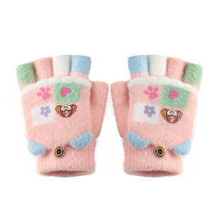 汪汪队儿童手套女孩半指手套女童冬季手套漏指手套翻盖手套3岁女