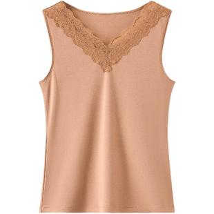 【舒暖】曼妮芬舒适暖衣女士山羊绒性感蕾丝V领无袖背心内搭秋衣