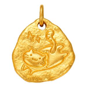 蜜金珠宝 黄金吊坠足金999古法金饼喵可爱项坠猫咪挂坠HGG1775