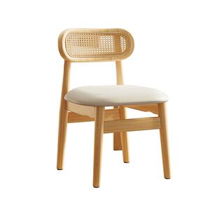实木餐椅2025新款椅子原木奶油风藤编椅家用餐桌椅简约现代木凳子