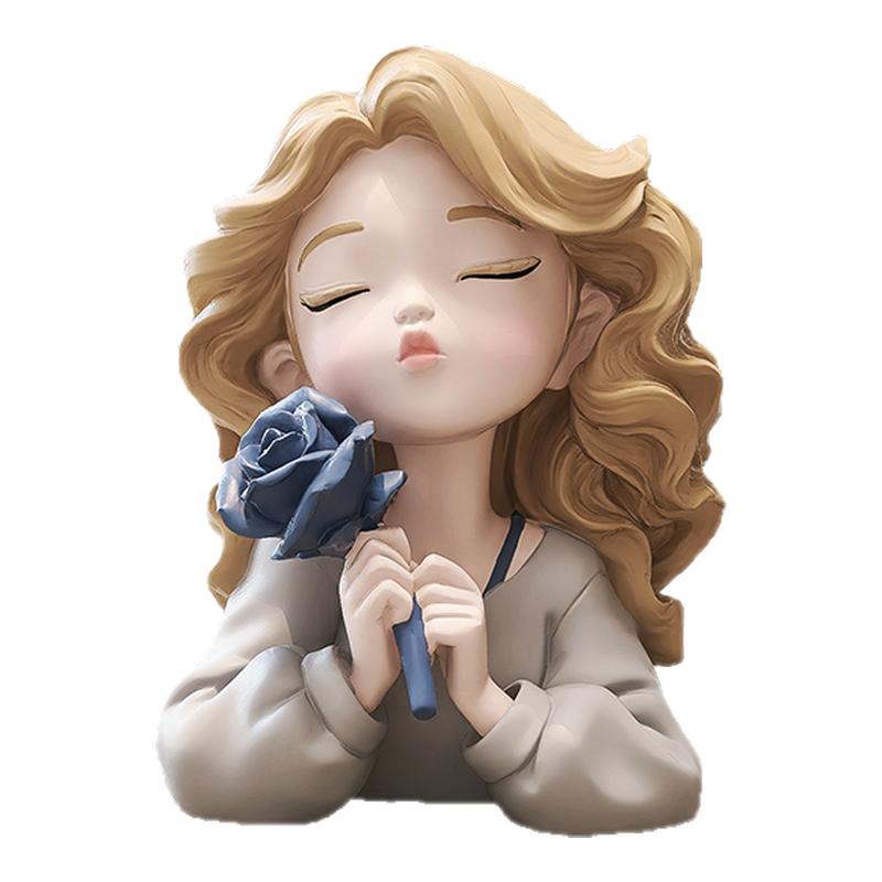 可愛捧花女孩擺件輕奢高檔客廳電視酒柜辦公室桌面裝飾品生日禮物