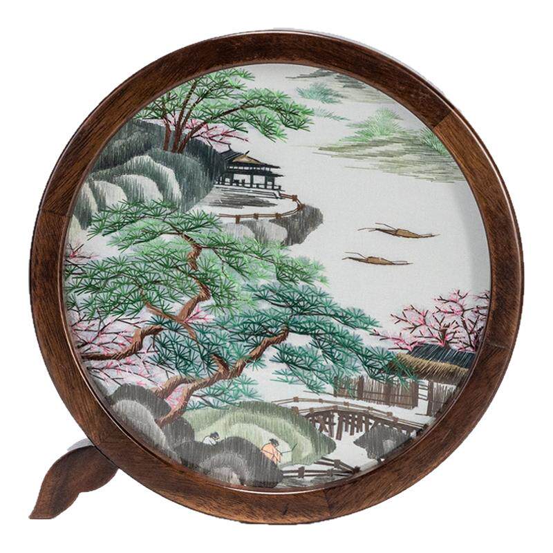 湘传礼湘绣手工刺绣圆屏送礼