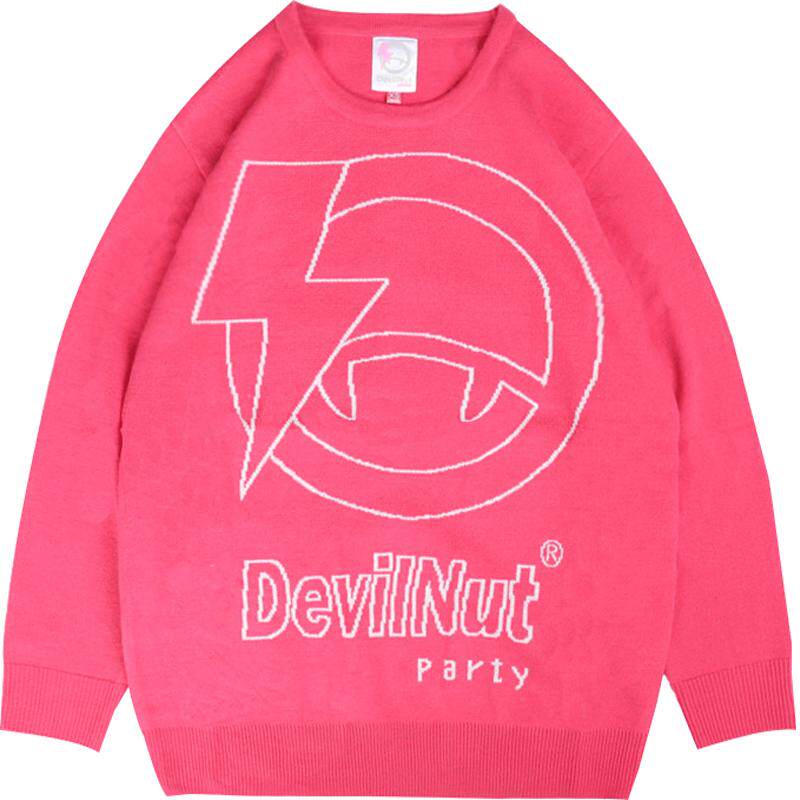 DEVIL NUT潮牌恶魔 女式 长袖套头毛衫 PARTY ASV