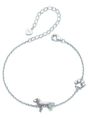 可爱金毛小狗手链S925纯银脚印爪爪镀白金百搭手饰