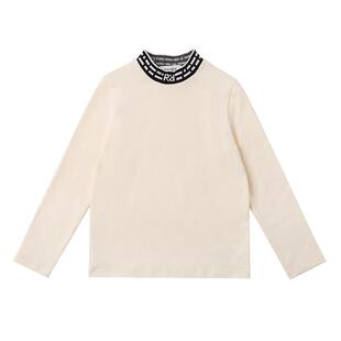 RBIGX瑞比克童装秋季新款学院风提花撞色打底衫儿童半高领长袖T恤