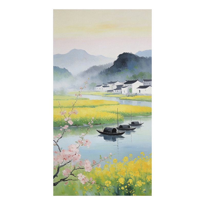 原创手绘油画大芬村水墨风格江南风景客厅玄关装饰画田园风挂画