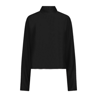 荷兰D6 将优雅进行到底 中高领缎面短款蝙蝠型宽松垮肩上衣衬衫