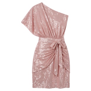 Bordered sloping shoulder waist dress 褶皱镶边斜肩收腰连衣裙