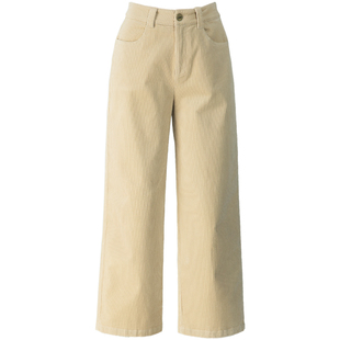 加绒杏色灯芯绒裤子女冬季2025新款条绒女裤九分休闲裤直筒裤长裤