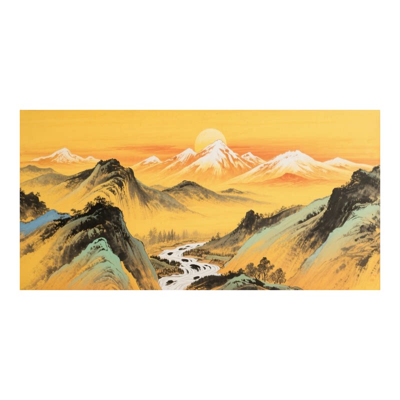 白鹿艺术手绘油画日照金山风景画