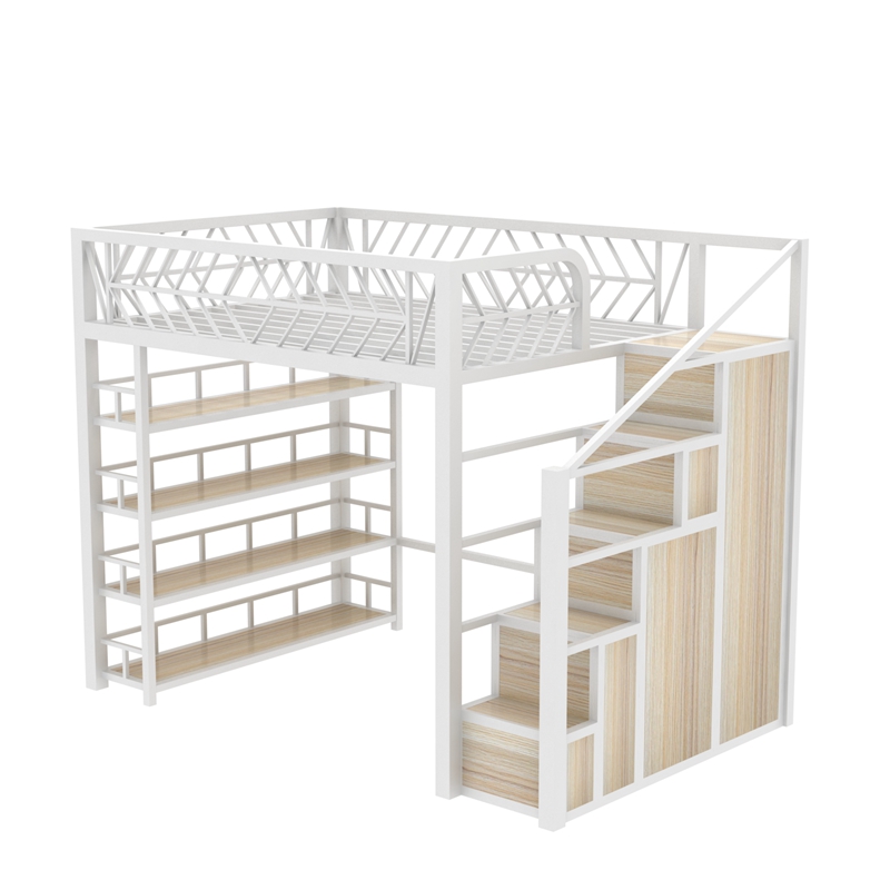 小户型梯柜床阁楼复式床家用二楼床多功能高架床上床下桌铁床