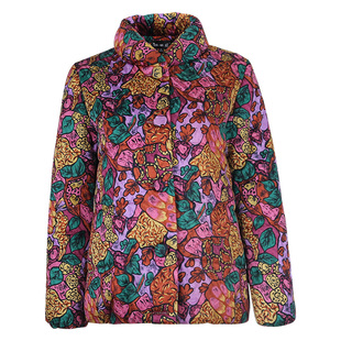 中老年妈妈女装冬装新款时尚印花保暖夹棉棉衣短款休闲棉服上衣女