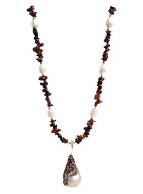 天然珍珠石榴石女气质串珠项链