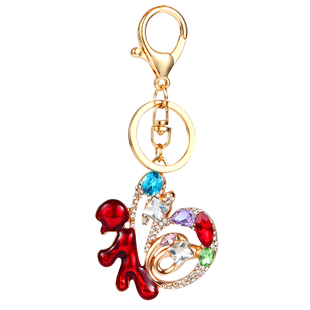 招财水钻福字汽车钥匙扣女生可爱毛绒球韩国创意包挂件钥匙链礼品