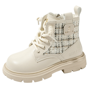 百丽童鞋女童时尚百搭马丁靴小香风冬季加绒保暖时装靴儿童公主靴