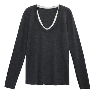 胖mm高品质100%羊毛衫木子理想大码女装假两件合体V领毛衣200斤冬