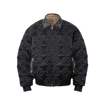 静奢压花绗缝内里皮草棉服外套