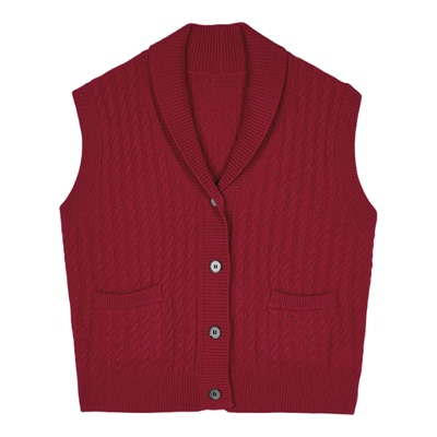 “云柔之触” 100绵羊毛 老钱休闲青果领绞花针织马甲