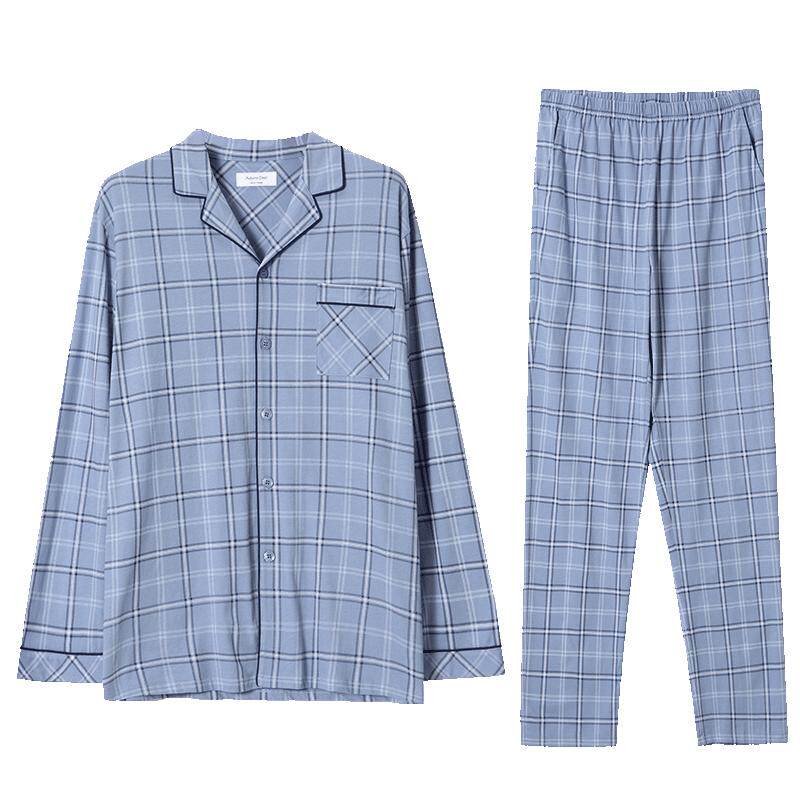 秋鹿男士长袖薄款纯棉家居服套装