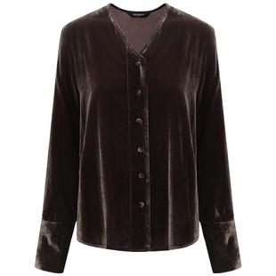 COCOBELLA2025新款V领女人味丝绒衬衫女25秋冬通勤衬衣SR0010