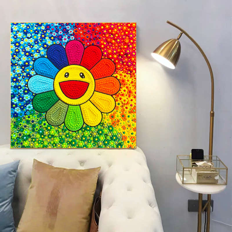 宣绒布钻石画2025新款满钻客厅diy手工贴钻十字绣卡通七彩太阳花