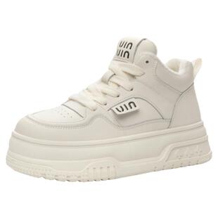 真皮高帮小白鞋女2026新款秋冬季加绒二棉鞋百搭厚底增高休闲板鞋